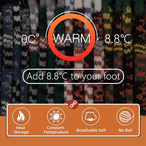 COOVAN Mens Warm Wool Socks Thermal Winter Thick Crew Socks Cold Weather Soft Cozy 5 Pairs 5