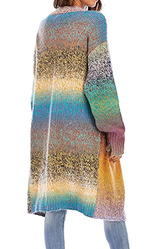 Cgyy Women's Long Sleeve Open Front Cardigan Sweaters Rainbow Color Block Cardigan Sweaters With Pockets For Women. #TOP1