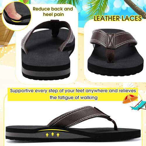 2 Pairs Men's Flip Flops Soft Cushion Footbed with Arch Support Leather Thong Sandals Beach Non Slip Slippers4