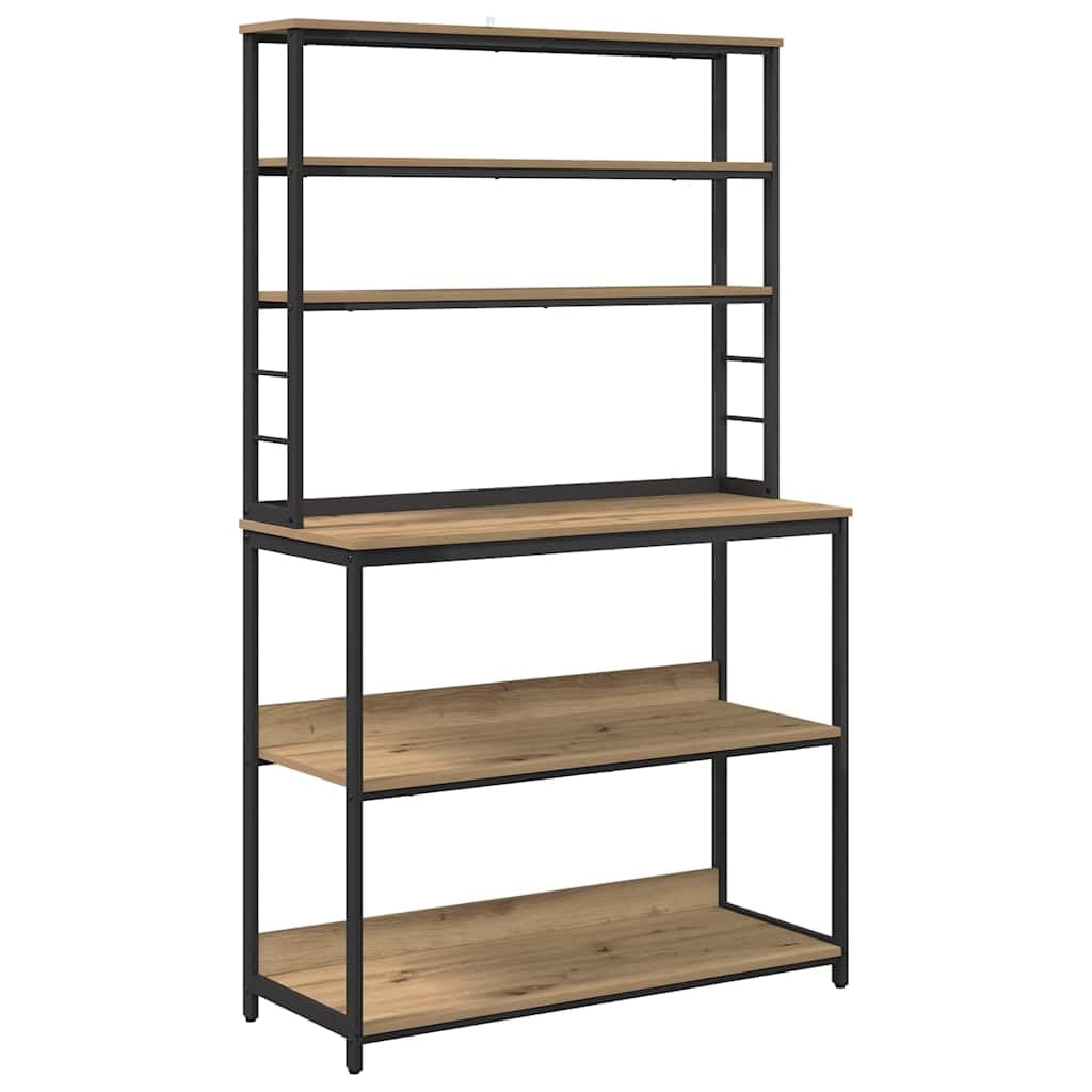 Estantería de cocina de roble Artisan, 100 x 40 x 168 cm, 5 estantes de madera y acero, estantería industrial estrecha, duradera y ahorra espacio, para cocina, comedor, oficina, salón