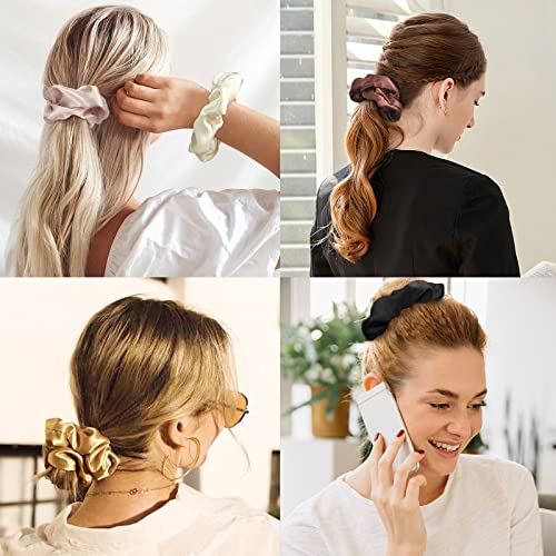 Kavya Silk Scrunchies, 8 Pcs Silk Hair Scrunchies, Satin Elastic Hair Ties, Ponytail Holders, Women & Girls - Image 3