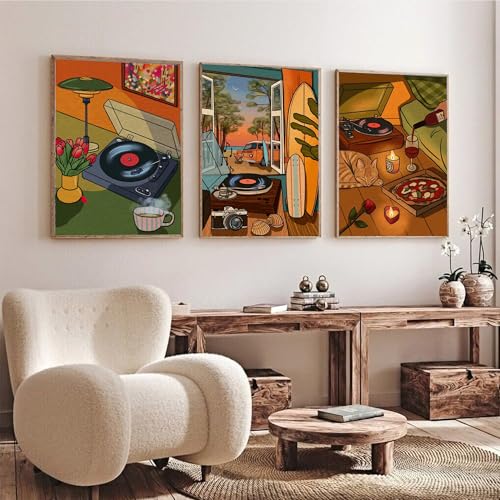 Image of cupmod 6 Packs Vintage Music Paint by Numbers Kit for Adults,Retro Funny Adults Paint by Number Kits on Canvas Without Frame,Easy Acrylic Oil Painting by Numbers Kit for Home Wall Decor 9.8x13.8inch