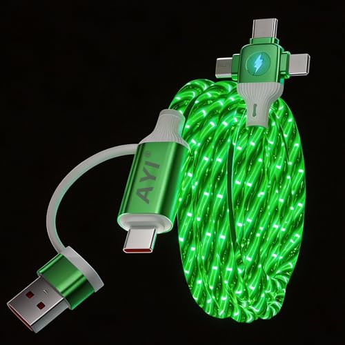 Image of AYI Green Starry Sky USB Charging Cable Cross Edition, 6-in-1 Multi Charger Cord 39in, Glowing LED Data Sync Wire, Tangle-Free PVC, Smart Trickle Charge Chip, Compatible with Virtually All Devices.