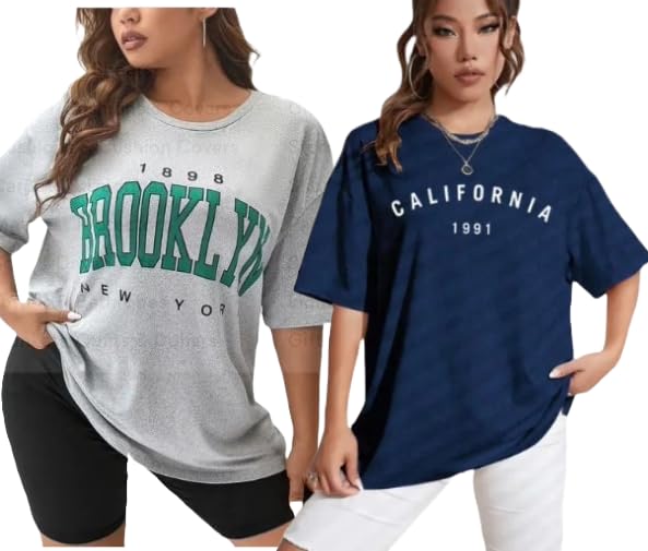 Image of DIAZ Women's Cottonblend Half Sleeve Oversized Drop Shoulder T-Shirt-Pack of 2
