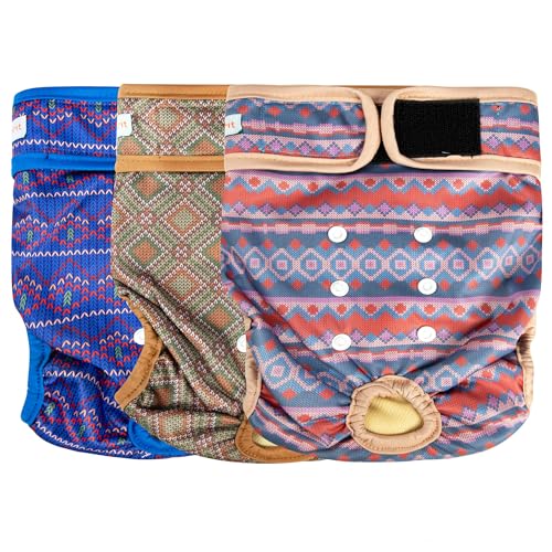 Image of Langsprit Washable Female Dog Diapers - Doggie Reusable Diapers for Doggy Puppy Female in Period - Highly Absorbent Dog Heat Panties Plaid-1 L