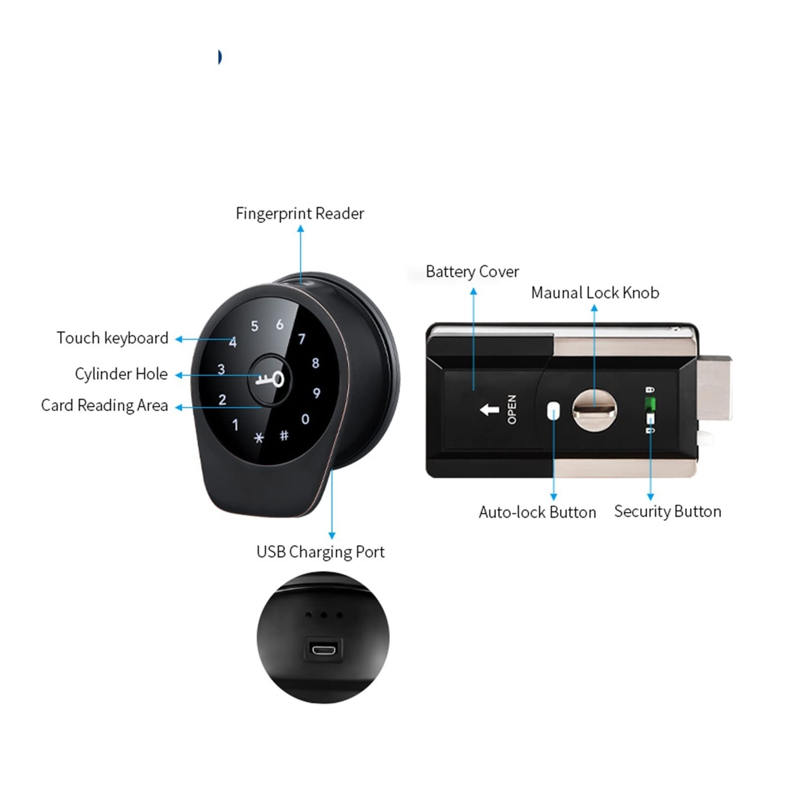 Cerradura Inteligente Con Huella Dactilar, Pasador Tarjeta Y Teclado, Negro | Control App, Código Digital Sin Llave