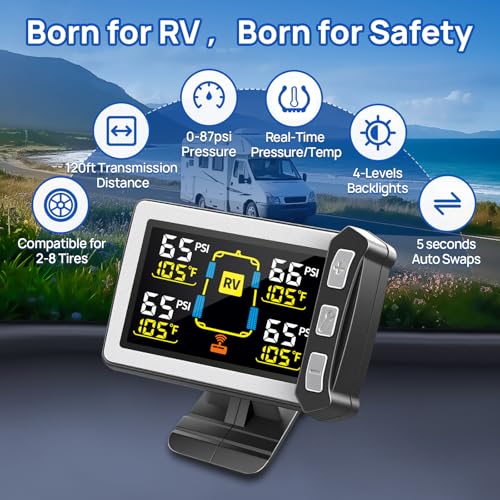 Masoll RV Tire Pressure Monitoring System, Gen 2 Tire Pressure Monitor with Color LCD Display, TPMS with 6 Sensors for Travel Trailer/5th Wheel/Camper, 0-87PSI with 120ft Transmission Distance - Image 4