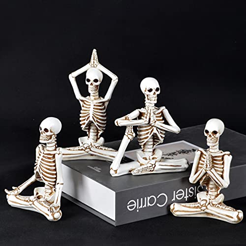 Conjunto de 4 Figuras Decorativas Yoga Skeletons Blanco miniatura 1