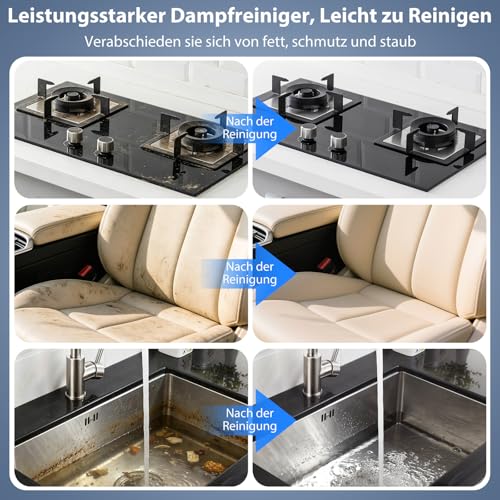 Noetopolis 1.4L Dampfreiniger Handgerät, Tragbarer Handdampfreiniger mit 7 Zubehörteilen, Steam Cleaner, 15s Schnellaufheizung für Boden, Küche, Fenstern, Badezimmern, Auto, Polster