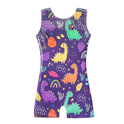 HOZIY Gymnastics Leotards with Shorts for Girls Toddlers Kids Biketard Tumbling Outfits Sparkle Unicorn Leopard Galaxy 9-10 Years Purple Dinosaur