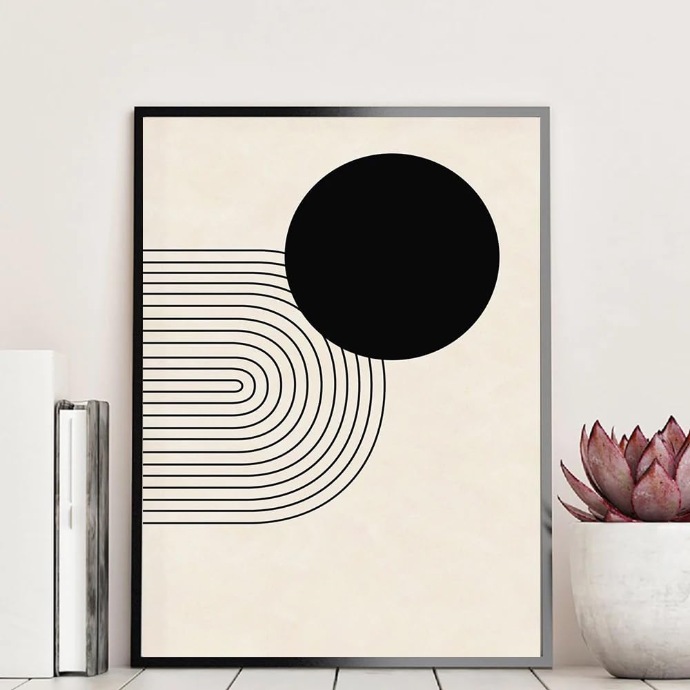 CLJKDX Abstract Scandinavian Geometric Beige and Black Arches Geometric Lines Wall Art Canvas Poster Print Home Bedroom Living Room Decoration-40 * 50cm*3PCS (No Frame)