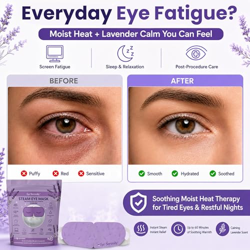 Image of Lure Essentials Steam Eye Mask, Heated Eye Mask, Self Heating Warm Compress for Dry Eyes, Fast Relief for Stye, Puffy Sensitive Eyes, Moist Heat, Relaxation Gifts for Women and Men - Lavender