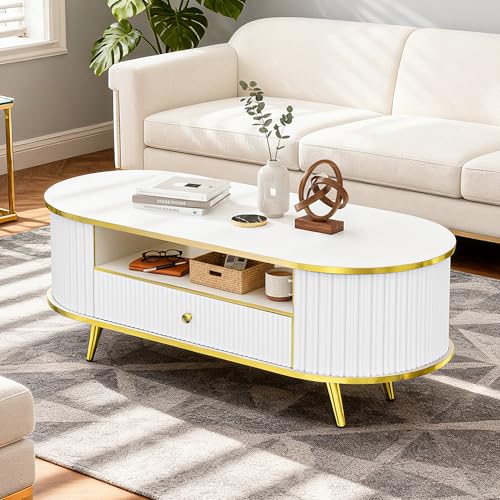 Domvaranique 47-Inch Fluted Coffee Table with...