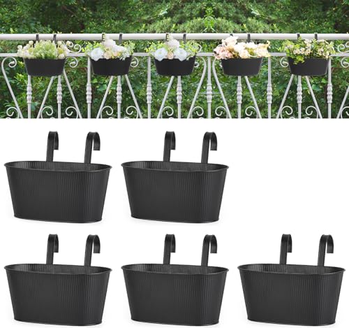 Mkono Metal Railing Planter Box 5 Pack Balcony Hanging Planter