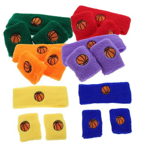 6 Sets Sweat Absorbing Headband and Wrist Sweatbands for Sports Breathable Elastic Wristbands for Running Basketball Tennis Volleyball Comfortable Sweatband for Boys
