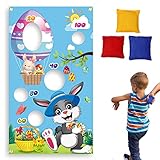 🦋 [Juguetes con sacos de arena de Pascua] Recibirás una pancarta perforada de 140 x 80 cm, 1 y 3 sacos de arena y cintas Es una excelente opción para fiestas de Pascua o reuniones familiares.