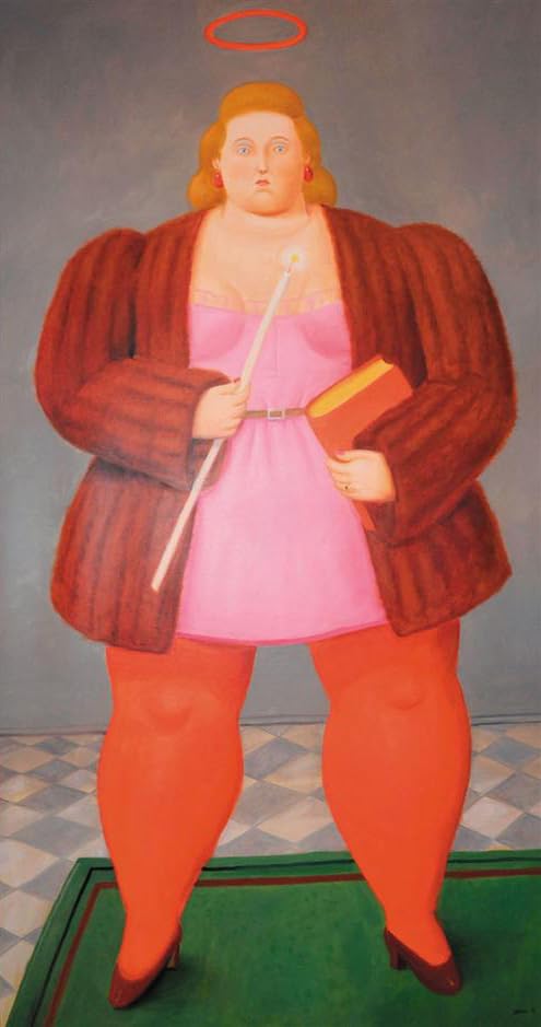 Affiche Fernando Botero peinture sur toile decoration murale Dame Tenant Bougie