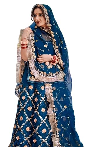 Image of Heavy Embroidery Work Semi Stitched Shimmer Silk Rajputi Poshak For Women Rajasthani Lehenga Choli
