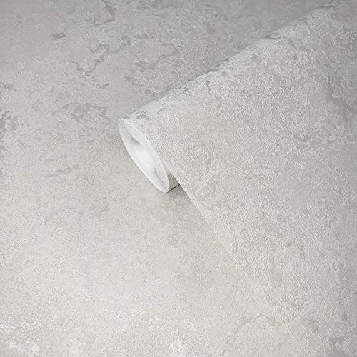 113 sq.ft Rolls Embossed Slavyanski Modern Plain wallcoverings Faux Plaster Effect Vinyl Non-Woven Wallpaper White and Silver Glitter Textured strippable wallcovering 3D coverings Paste The Wall only