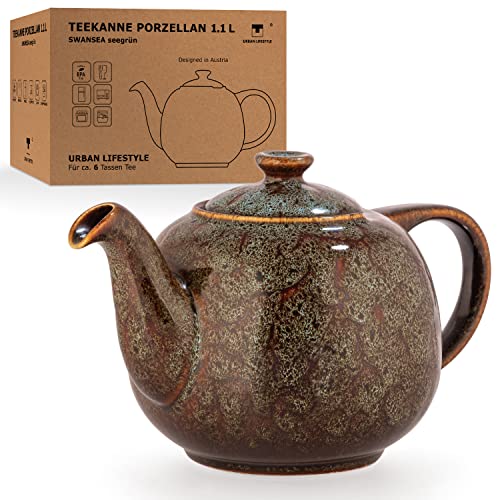 Théière Swansea Sea Green 1,1 L en Porcelaine pour Sachets de Thé, Anti-Goutte, Anglaise Grande Jamais Goutte à Thé