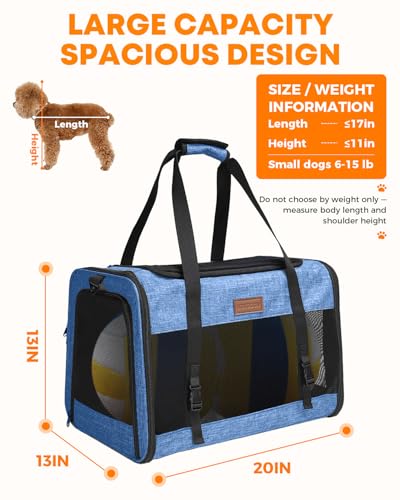 Image of Foldable Cat Dog Carrier for Pets up to 15 Lb, Blue | Top & Side Entry, Soft-Sided Pet Carrier with Ventilated Anti-Scratch Mesh & Car Seat Buckle for Car Travel, 20x13x13 in