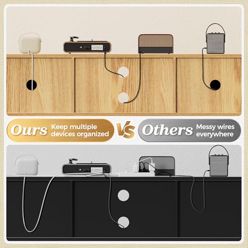 SUPERJARE Boho TV Stand for 65 Inch TV, Entertainment Center with Adjustable Shelf, Rattan TV Console with 2 Cabinets, Media Console, Solid Wood Feet, 4 Cord Holes, for Living Room - Natural - Image 5