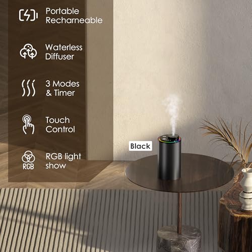 Waterless Essential Oil Diffuser, Diffuser,Portable Aromatherapy Diffuser,Light Show,3 Countdown Timers & 3 Mist Levels for Home, Room, Car, Office (Black) - Image 3