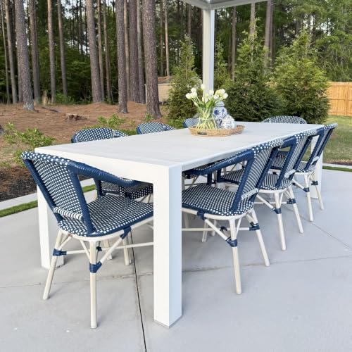 Image of PURPLE LEAF French Wicker Bistro Chairs Set of 2, White Finish, Deep Blue