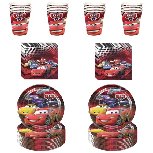 60 PCS Car Tableware Sets Includes 20 PCS Paper Plates 20 PCS Napkins 20PCS Cups for Party Decorations