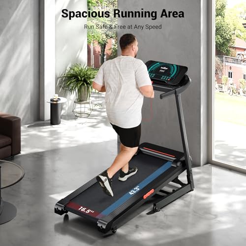 Image of THERUN Home Treadmill with Incline 15% Auto Adjust, 3.0 HP Treadmill with LED Strip, Heart Rate Monitoring Incline,16.5 inch Wider Running Belt
