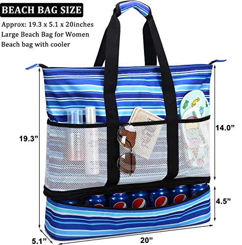 Image of JIANYA Beach Bag Women Waterproof Sandproof Beach Tote Bags with Cooler Top Zipper Large Totes for Beach Pool Travel Daily