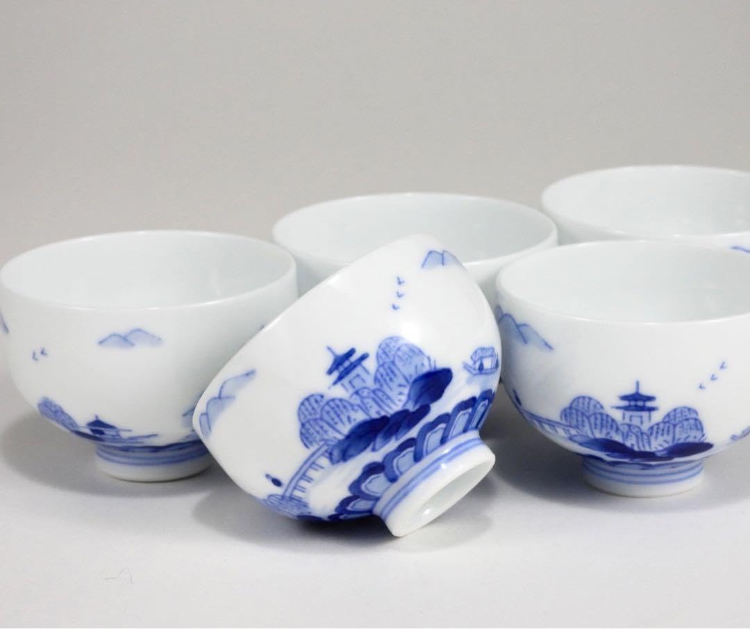 Amazon.co.jp: 深川製 玉露揃 染付花紋 横手急須 湯冷まし 茶碗5客 