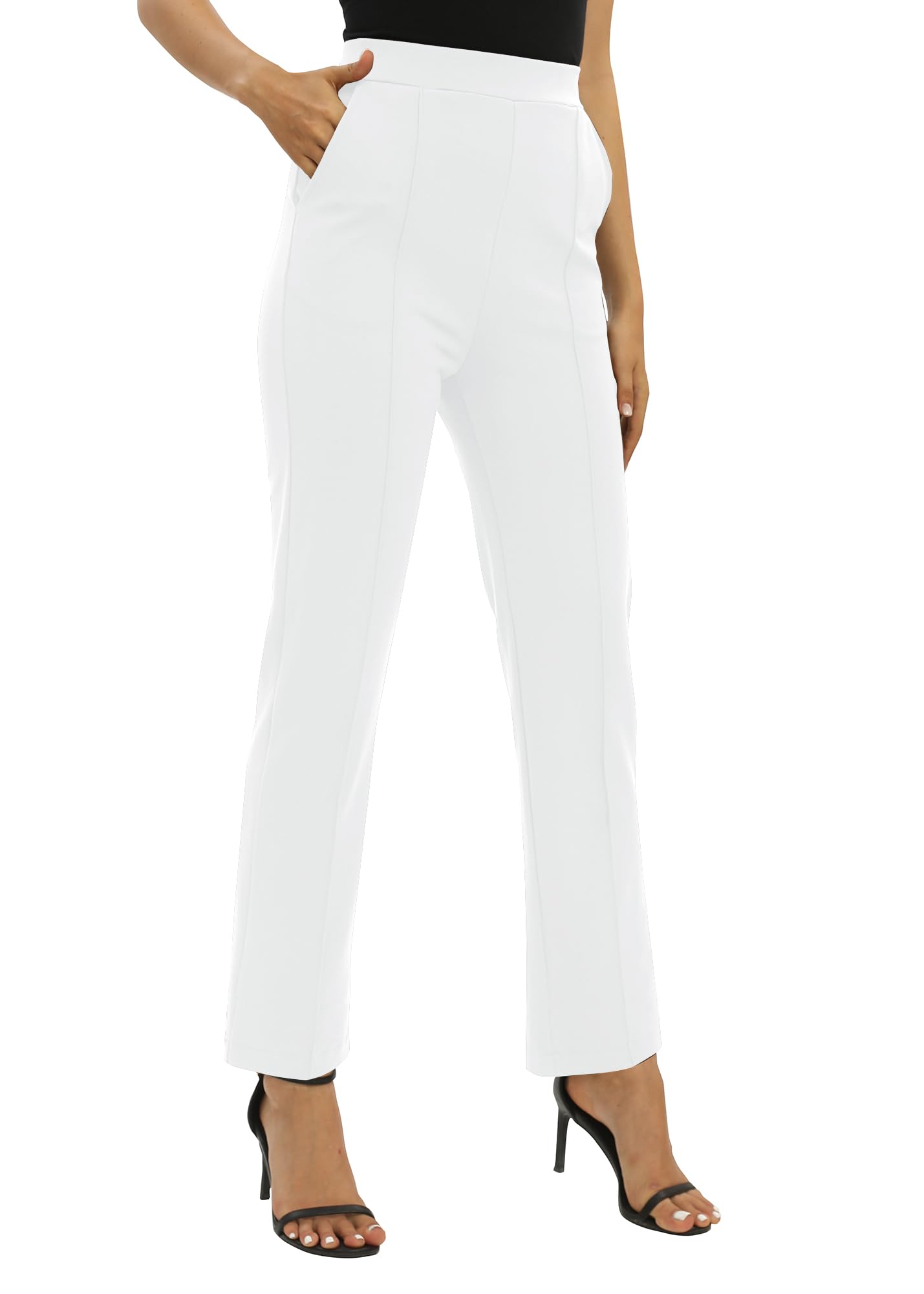 Femmes Bureaux Casual Jambes Droites élastique Travail Pantalons Taille Haute Pantalons avec Poches