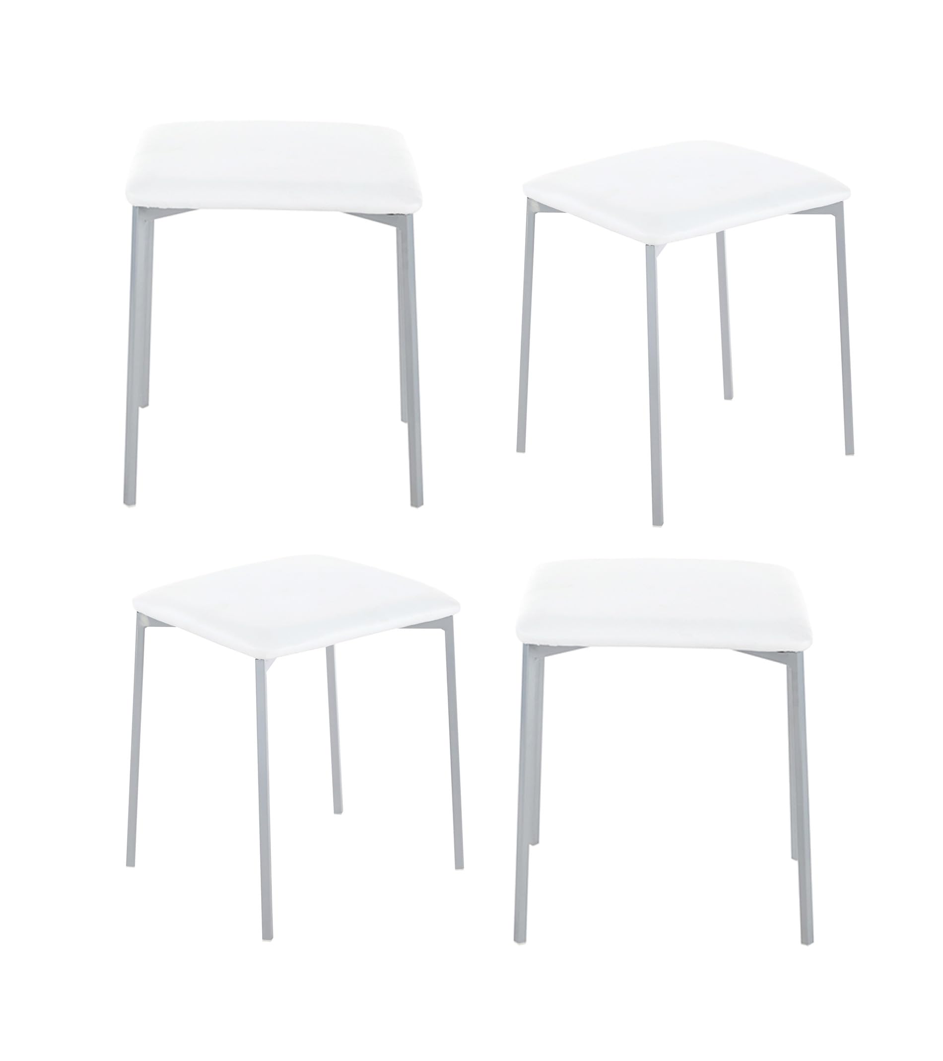 Pack of 4 Inya Stools 35 x 35 x 47 cm – Padded Seat in PVC and Aluminium Metal Structure, Practical Design for Kitchen, Low Bar or Hospitality – White