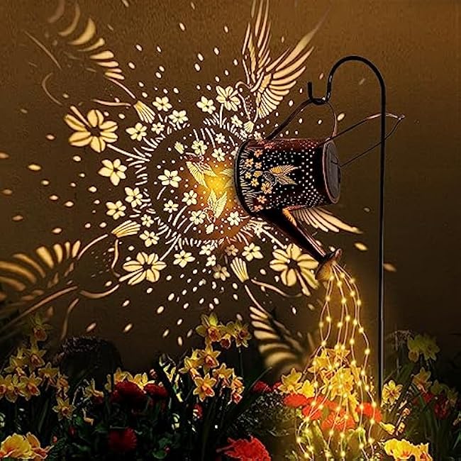 Solar Watering Can Outdoor Lights Garden Decor,Hummingbird Hanging Lantern Waterproof Landscape Lights Outside Decoration for Yard Porch Patio Pathway Gardening Gifts(with 32 inch Shepherd Hook)