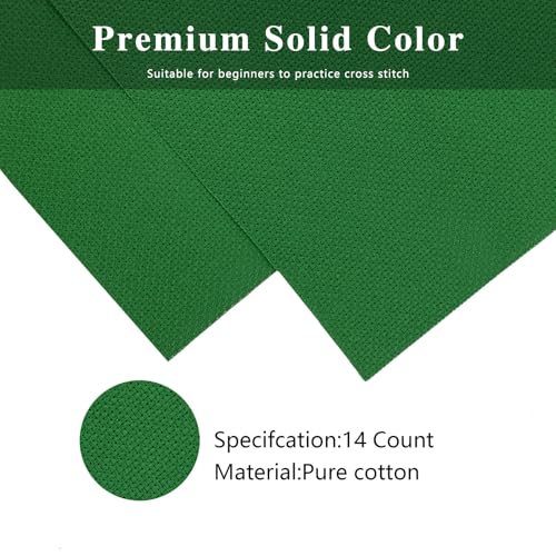 Image of Zhenqing 14CT Aida Cloth - 30x35 Inch Cross Stitch Fabric for Embroidery, Pre-Cut Needlework Material, Acid-Free, Durable Weave(Green)