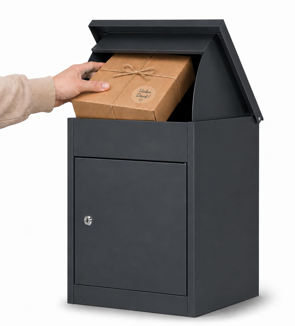 Paketbriefkasten groß – Abschließbarer Briefkasten für Pakete & Post, wetterfest aus Metall, mit 2 Schlüsseln, 41 × 35 × 53 cm – Anthrazit