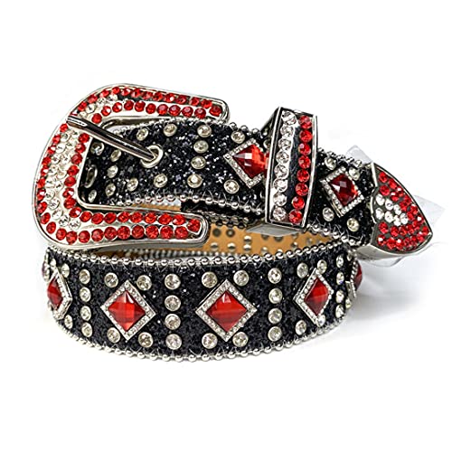 Cowgirl Cowboy Rhinestones Belts Luxury Leather Strap Crystal Studded Belt For Women Men Black Red 38 Inch