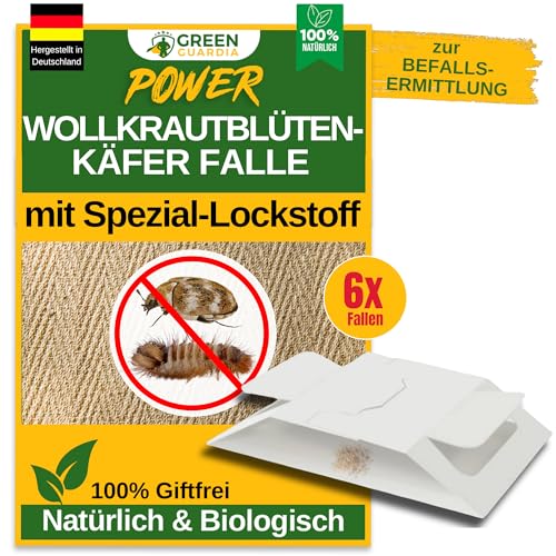 GREEN GUARDIA Wollkrautblütenkäfer Falle mit Spezial-Lockstoff - 6X Fallen - umweltfreundlich Wollkrautblütenkäfer bekämpfen Chemiefreie Pheromonfalle mit Klebeflächen