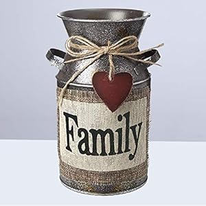 Rustic Decorative Vase with Greetings and Rope Design Metal Milk Can Country Jug for Living Room, Bedroom, Kitchen (Family) Rustic Decorative Vase with Greetings and Rope Design Metal Milk Can Country Jug for Living Room Bedroom Kitchen Family