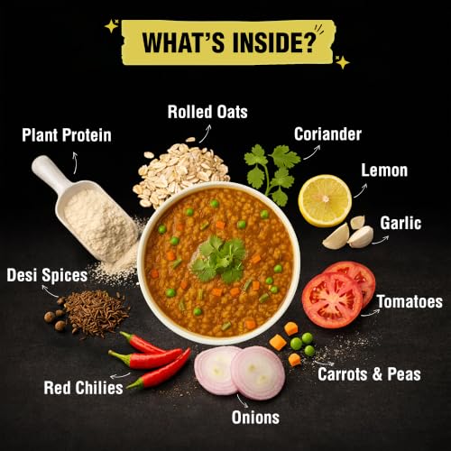 Image of Bagrry's High Protein Masala Oats 400g | 25g Plant Protein | Tangy Masala Flavour | Instant Savoury Oats | Wholegrain Breakfast Cereal with Real Veggies & Herbs | Protein Oats for Gym & Weight Management | No Palm Oil, No MSG, No Added Preservatives | Ready in 3 Minutes