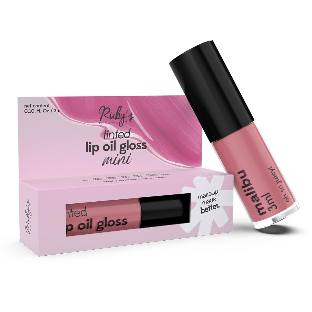 Ruby's Organics Mini Lip Oil Gloss for Women and Girls, All Skin Tones- Moisturizing, Long Lasting, Non Sticky & Non Drying Formula, Glossy Texture, Natural Lip Makeup, Paraben Free - Malibu, 3 ml