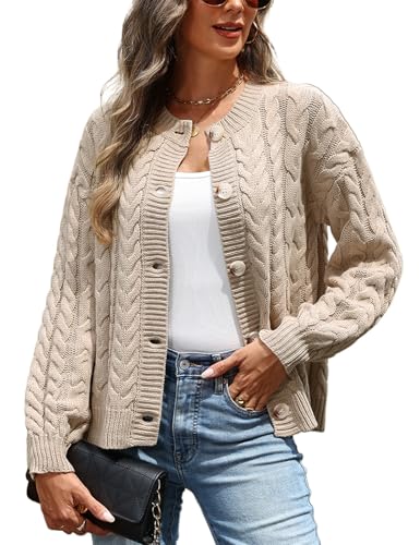 VIMPUNEC Women's Fall Cable Knit Casual Button...