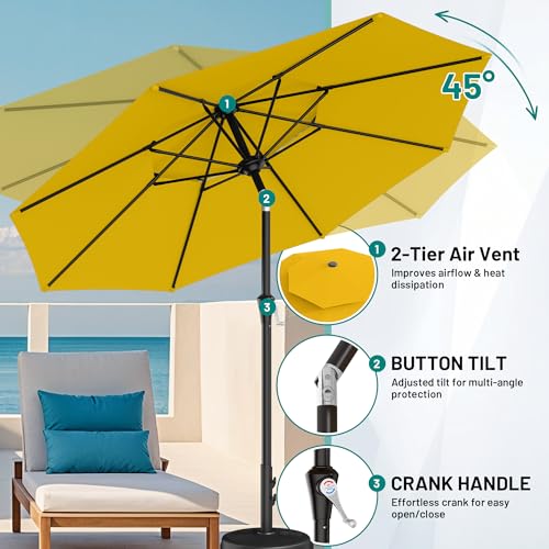 Image of AreShark 9ft 2 Tiers Patio Umbrella - Outdoor Umbrella Waterproof UV Protection, Market Table Umbrella w /Push Button Tilt&Crank for Pool, Porch, Garden(Yellow)