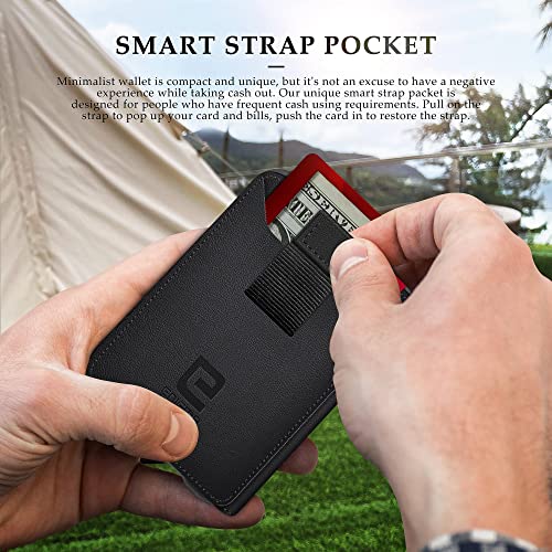 ENIGMA Dapper Genuine Leather Bifold Front Pocket Slim Wallet for Men, Aluminum Metal Travel Tactical RFID Blocking Card Holder Money Clip, Ideal Men's Gift (Black Leather)4