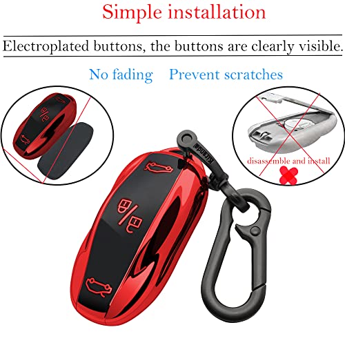 Kirsnda key fob cover Compatible with Tesla Model 3,Y,S remote key TPU Protection case keychain(Red) - Image 5