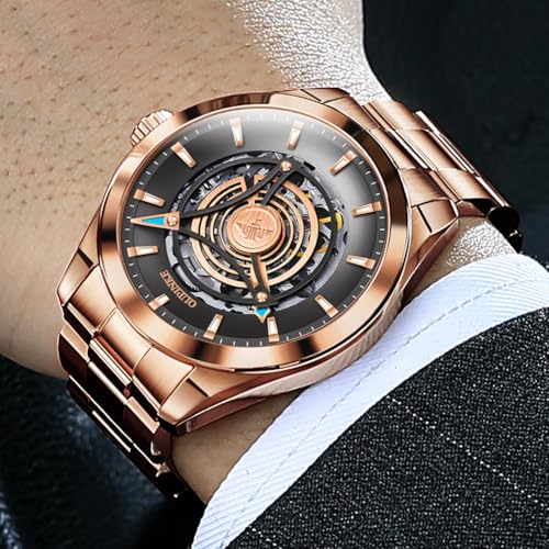 Image of OUPINKE Watch for Men Skeleton Self Winding Mechanical Automatic Luxury Dress Black Wrist Watch Waterproof Luminous Tungsten Sapphire Crystal
