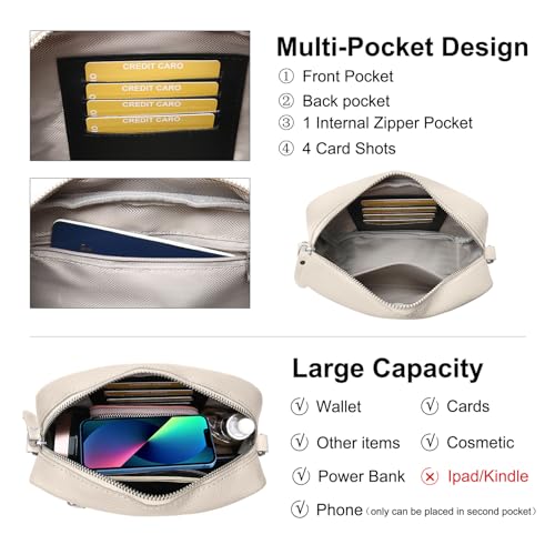 Image of Small Crossbody Bags for Women Genuine Leather, Guitar Strap Shoulder Handbag Purse Camera Bag with Rfid Card Slots, Beige
