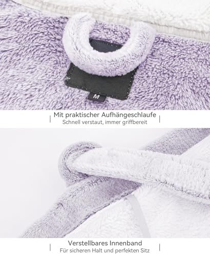 DiaryLook Langer Bademantel Damen flauschig mit Kapuze und Taschen – Kuscheliger Hausmantel für Sauna, Bad & Zuhause Schimmer Lila XL