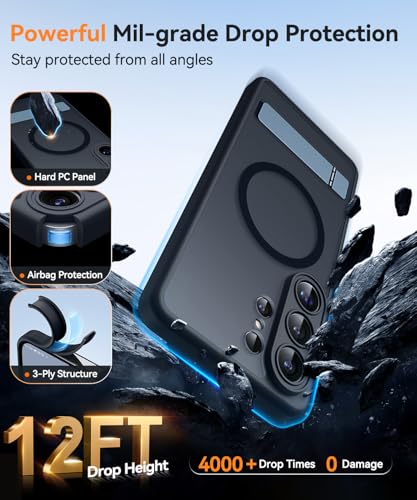 Image of CANSHN Designed for Samsung Galaxy S26 Ultra Case (6.9 inch) with Durable Metal Stand, Upgraded [Full Camera Protection] Translucent Matte Back, Hard Case Cover, Black